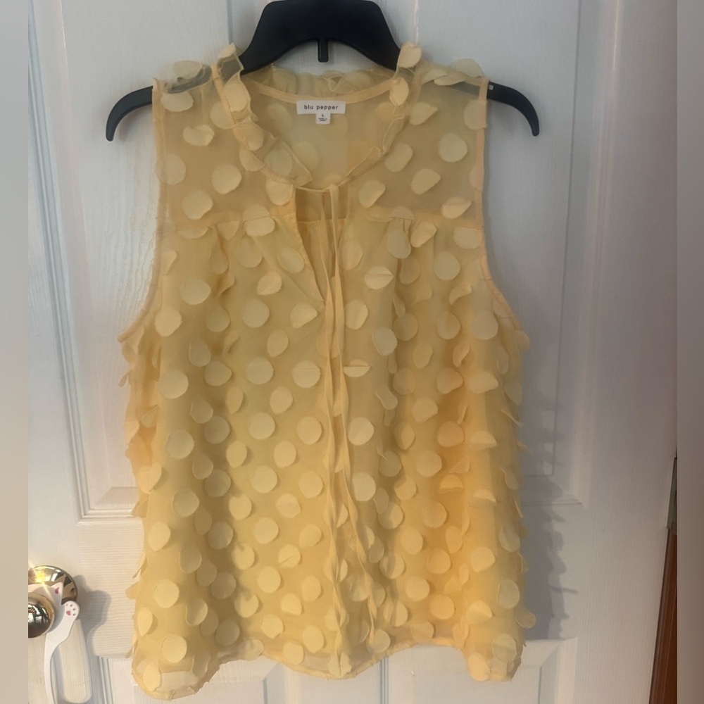 Blu Pepper Yellow Sleeveless Polka Dot Blouse